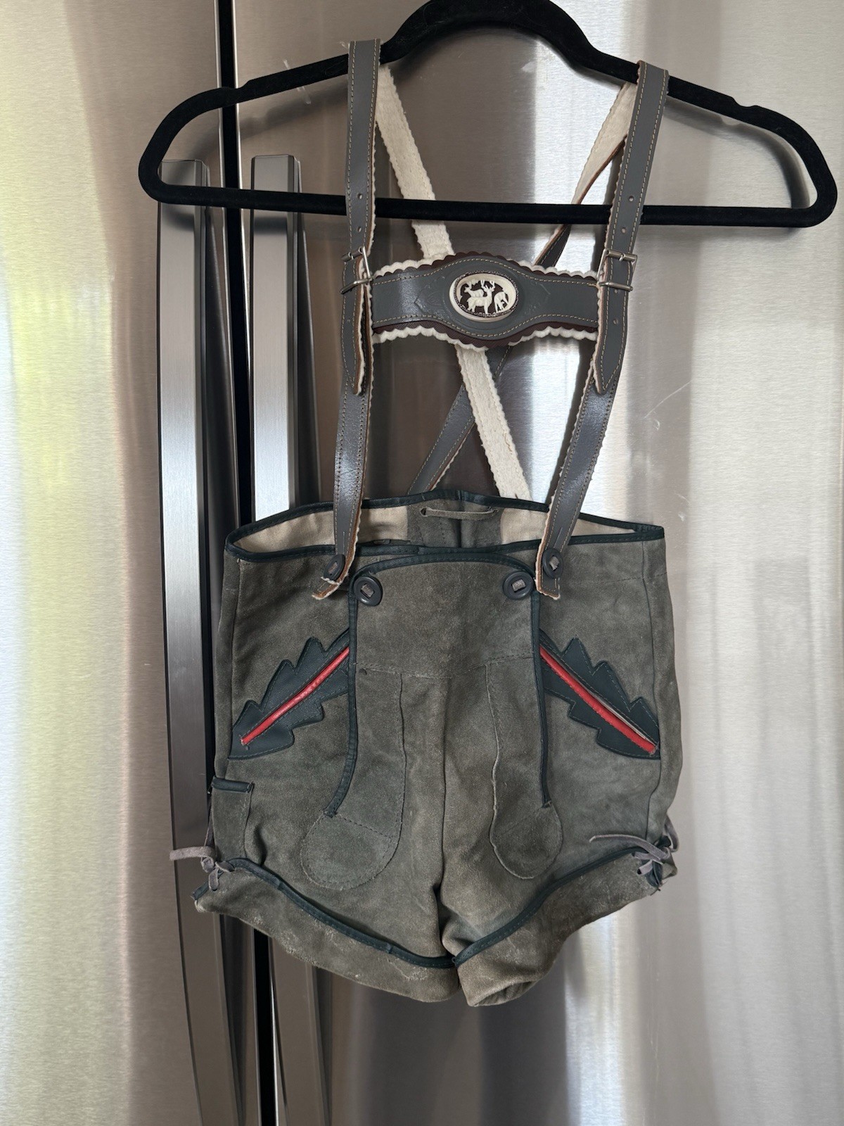 Vintage German Suede Lederhosen Shorts Suspenders Oktoberfest Alpine Folk
