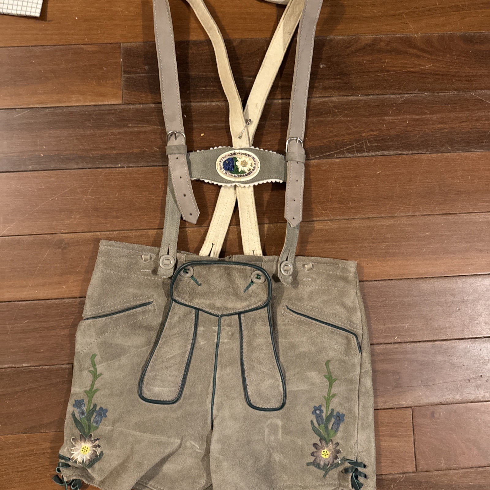 VTG Girls German Lederhosen Suede Leather Outf Made In AUSTRIA with Bodysuit
