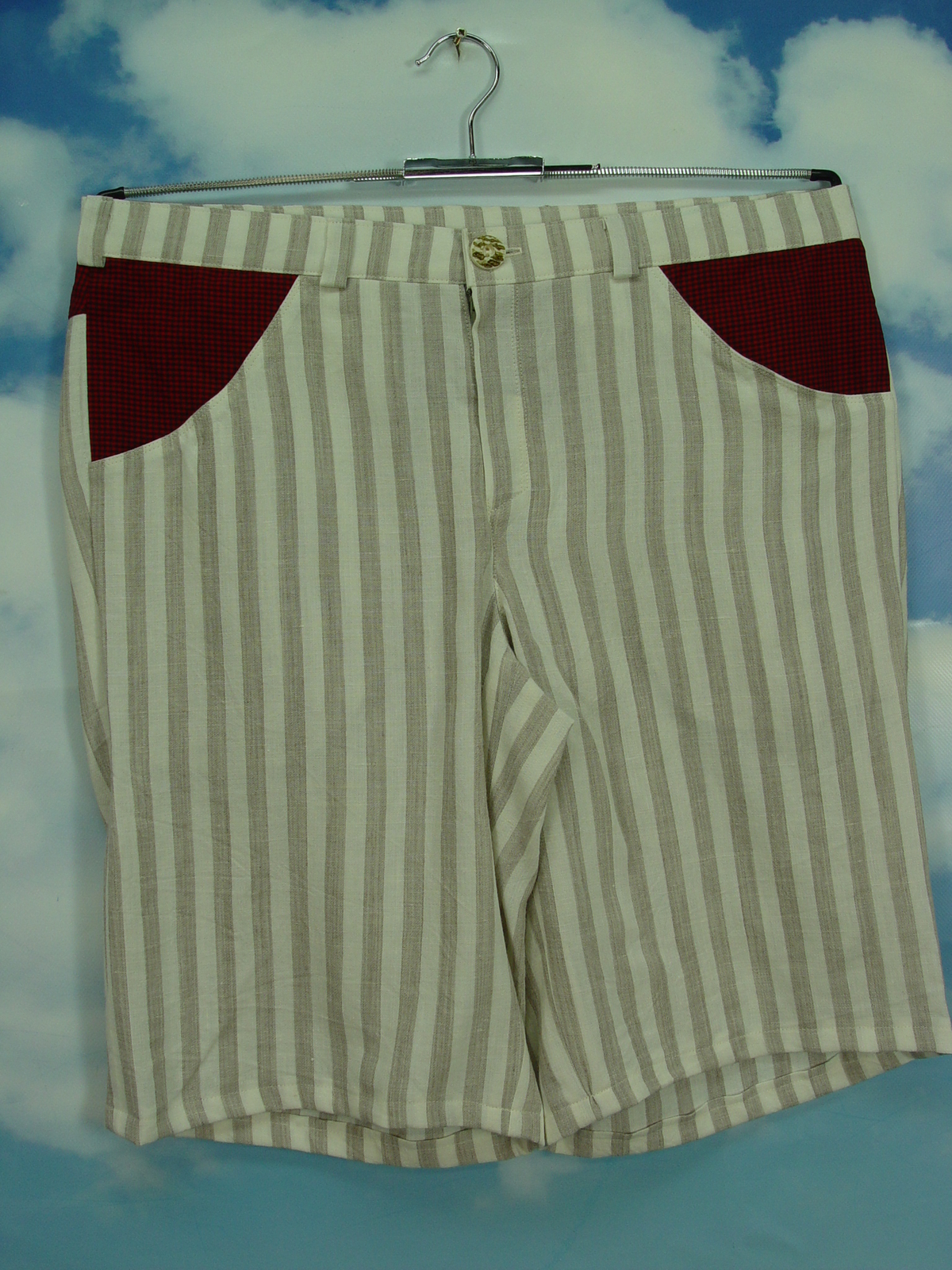 Upcycling Pants Herren Shorts mit Streifen aus Leinen kurze Hose UCS005 Gr.52