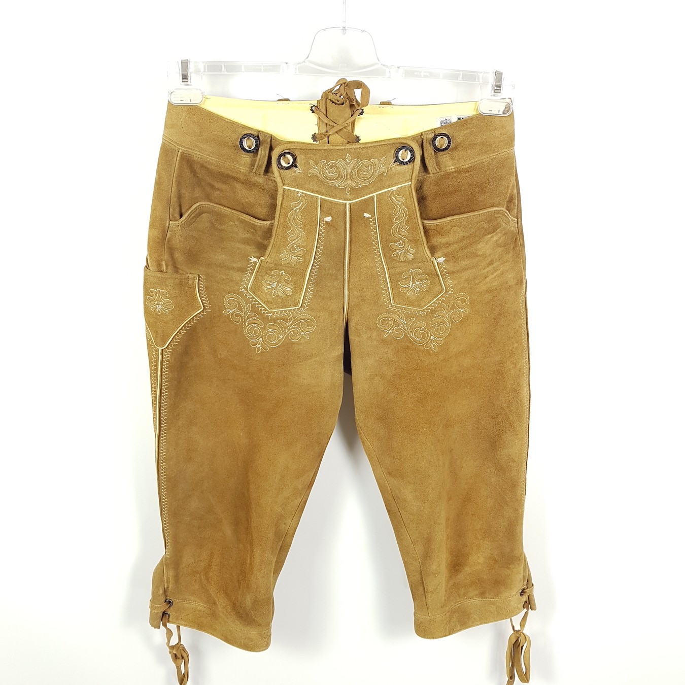 Meindl Lederhosen Mens Size 46 Brown Knee High Suede Pants Embroidered Costume