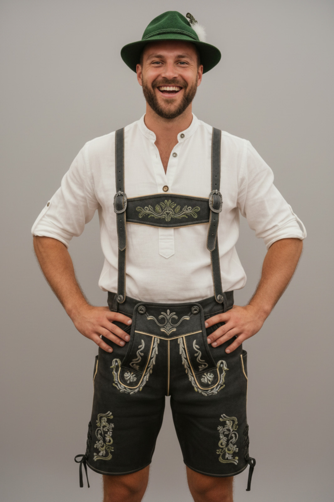 Lederhosen Men Octorberfest Genuine Leather Golden Brown Antique