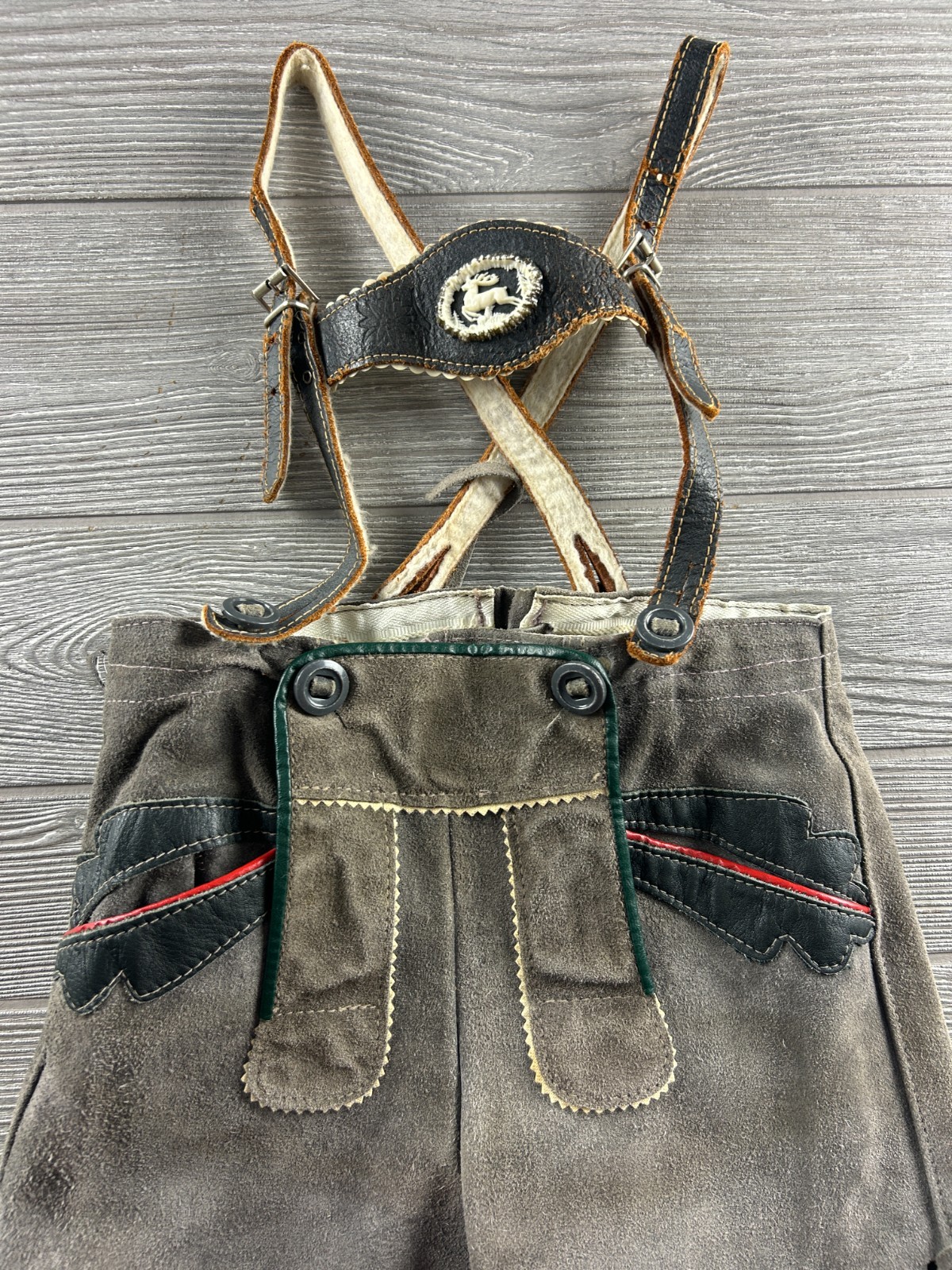 Vtg Germany Boy Child Suede Leather Lederhosen Gray