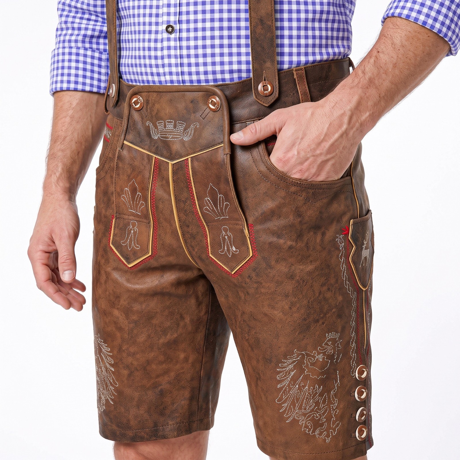 Authentic Lederhosen Antiqued Klose Leather Short Trachten Oktoberfest Costume