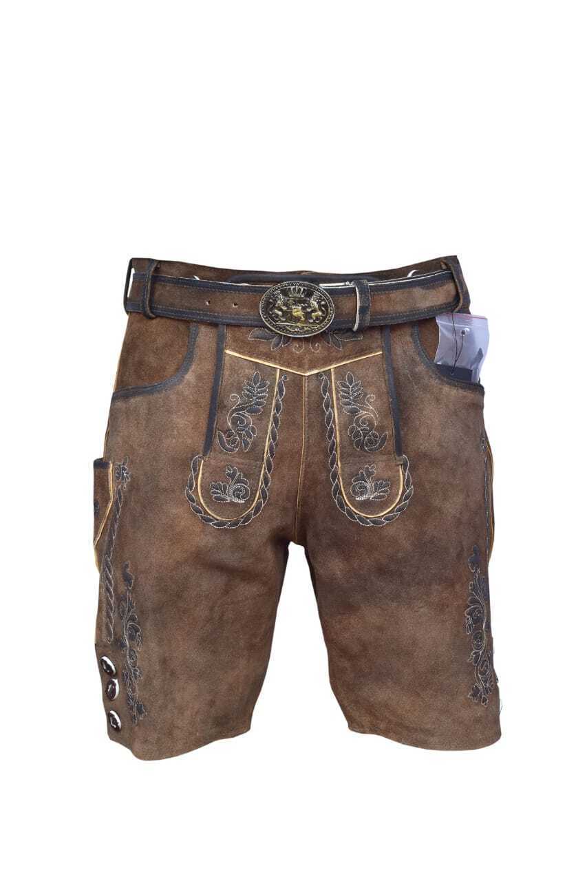 Short leather pants men Michel costume pants with belt antique