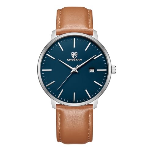 Minimalist Waterproof Quartz Watches for Men with Leather Silver Blue Brown