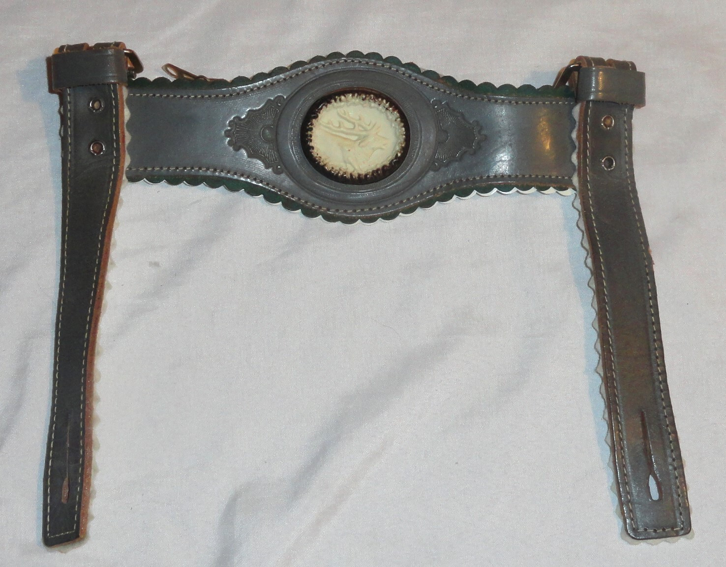 Vintage Raka German Size 12 Small Leather Suede Lederhosen Shorts & Suspenders