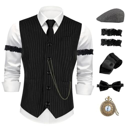 1920s Mens Costume Gatsby Gangster Costume Roaring 20s Small Black&white