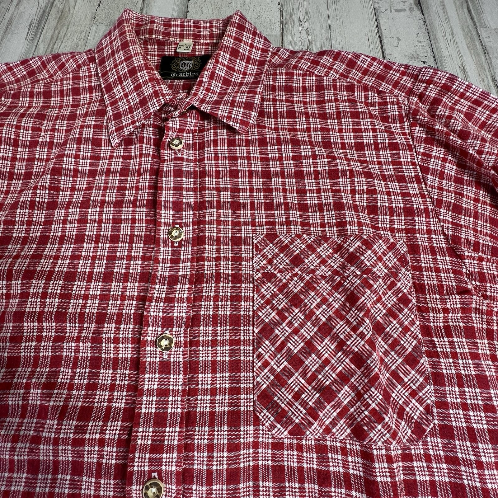Drachten German Style Men’s Shirt Plaid RED. Sz L OKTOBERFEST,Germany Lederhosen
