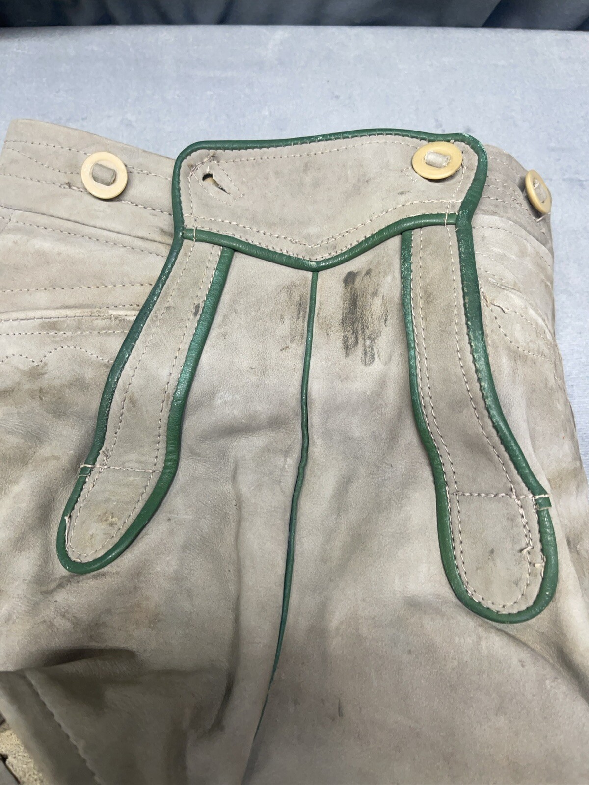 Vintage 60’s 70’s Lederhosen Grey Suede Leather Shorts Child No Size Dirty