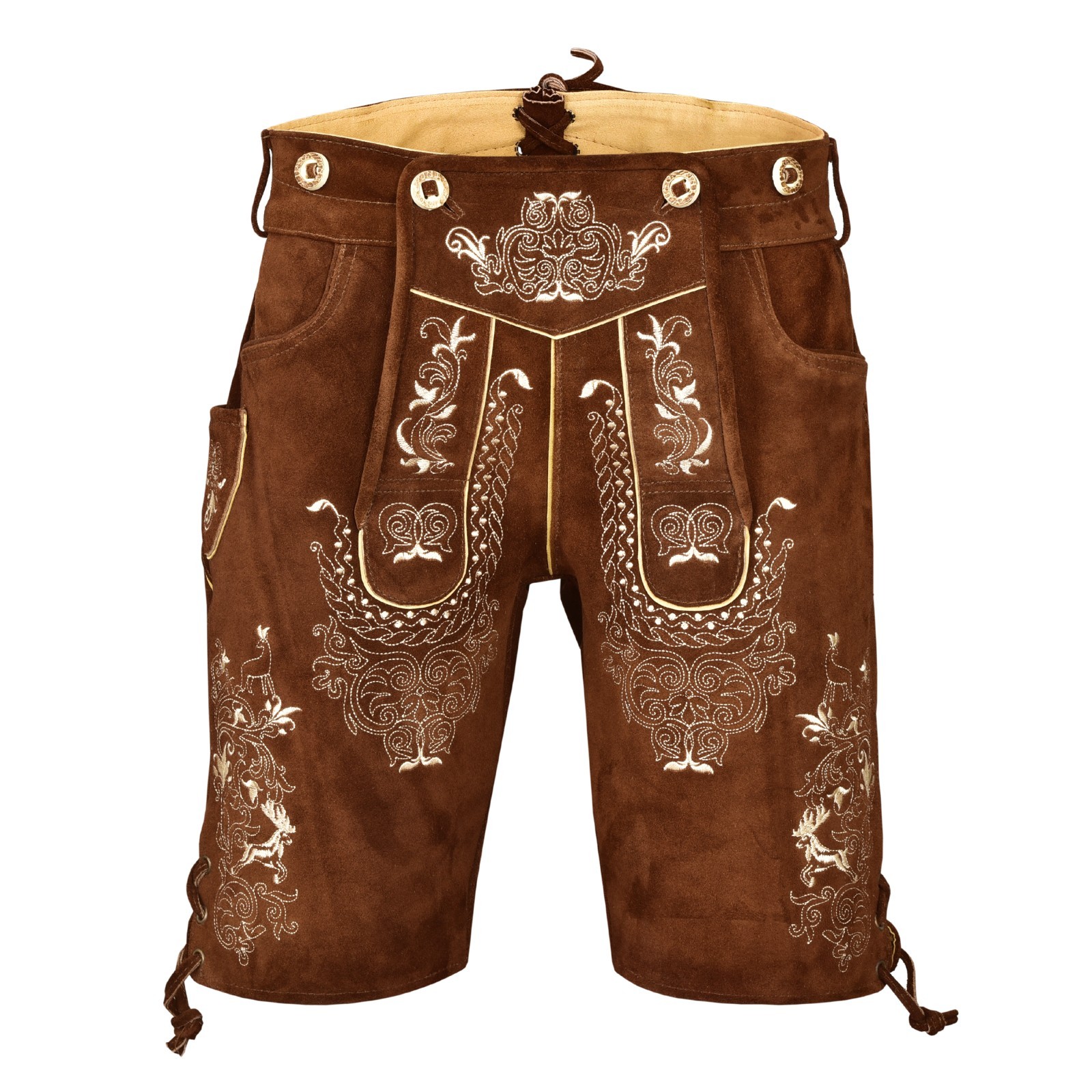 Men Traditional Leather Oktoberfest Lederhosen (Brown, Black, Gold, Med Brown)