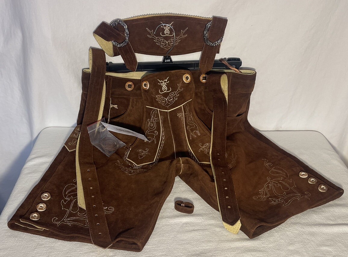 Schoneberger NWT German Lederhosen Size US36 Brown Leather Suede Short Pants NEW