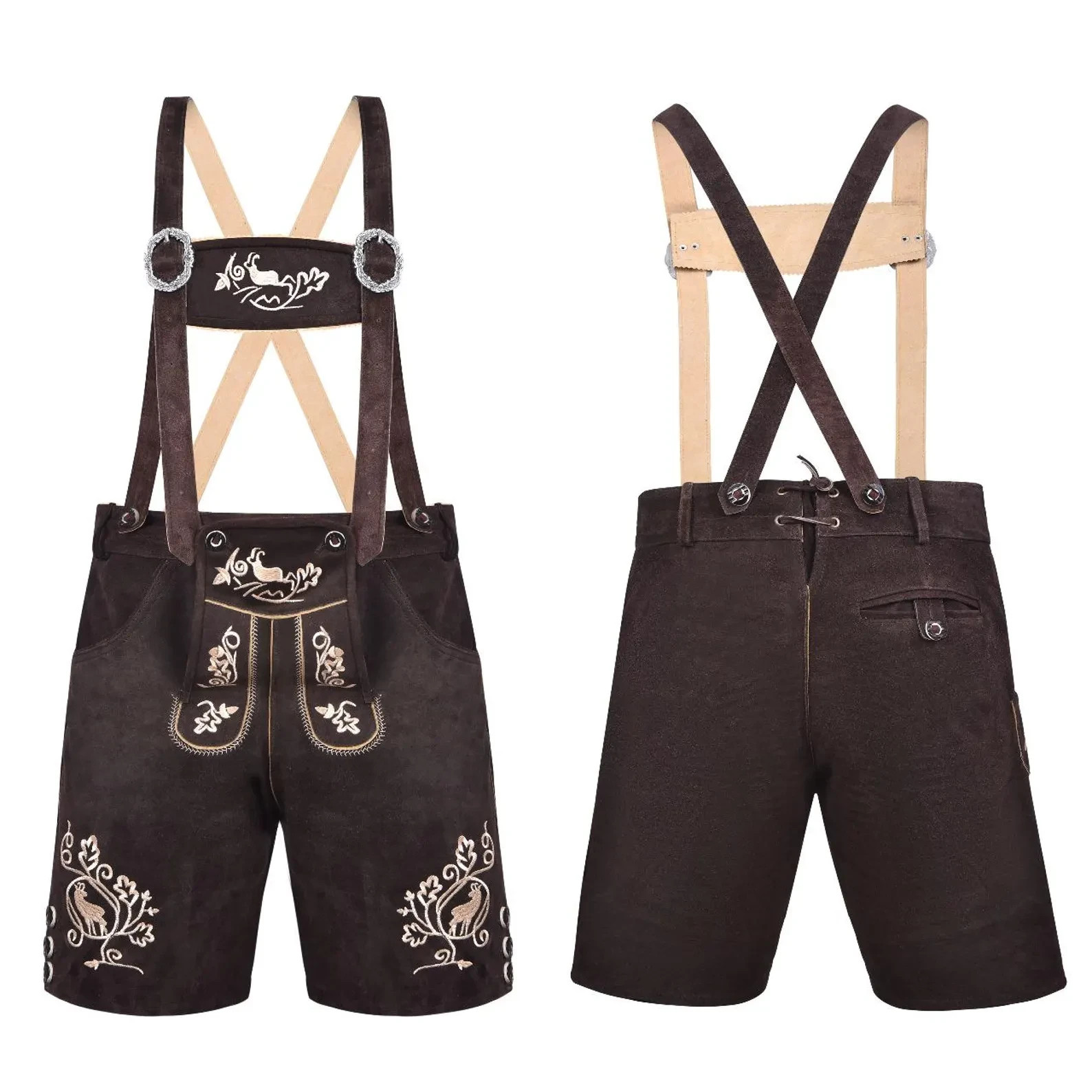 Authentic German Lederhosen for Men – Traditional Dark Brown Suede Leather Short