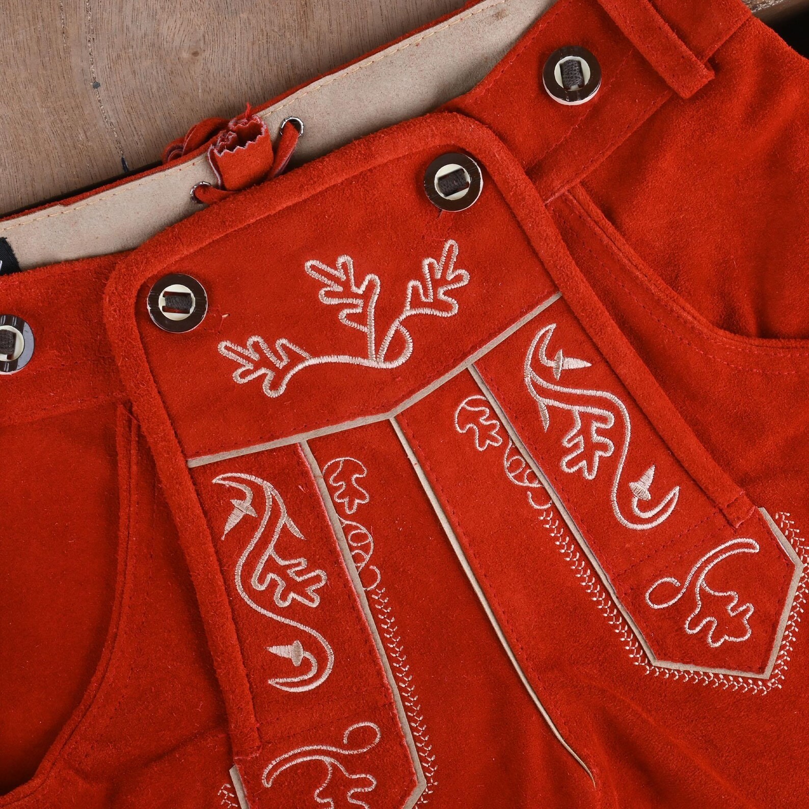 Womens Lederhosen Red Suede | Oktoberfest Outfit Women | Bavarian Trachten Short
