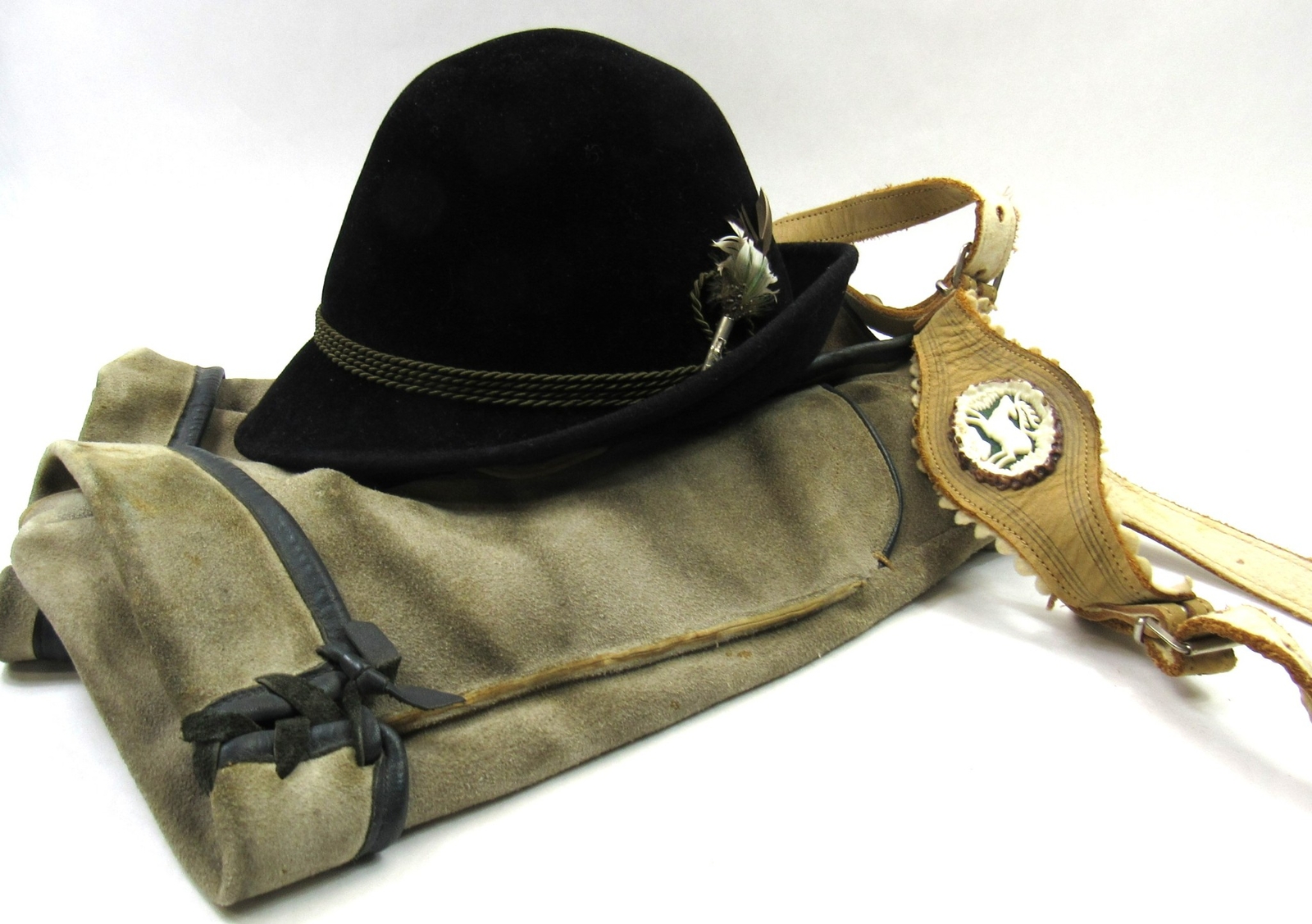 Vintage German Bavarian Lederhosen Leather Suede + Anton Pichler Hat Graz Fedora