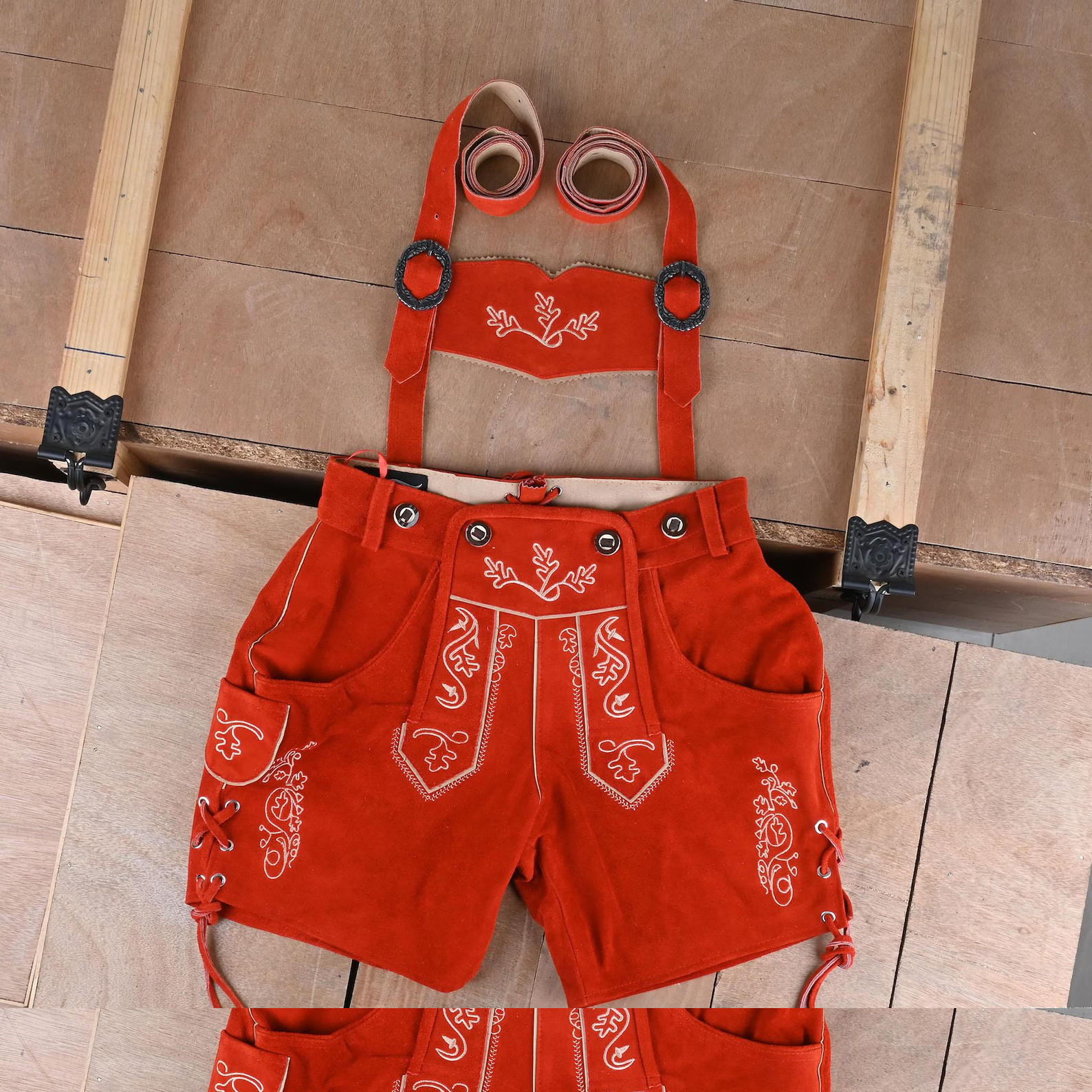 Womens Lederhosen Red Suede | Oktoberfest Outfit Women | Bavarian Trachten Short