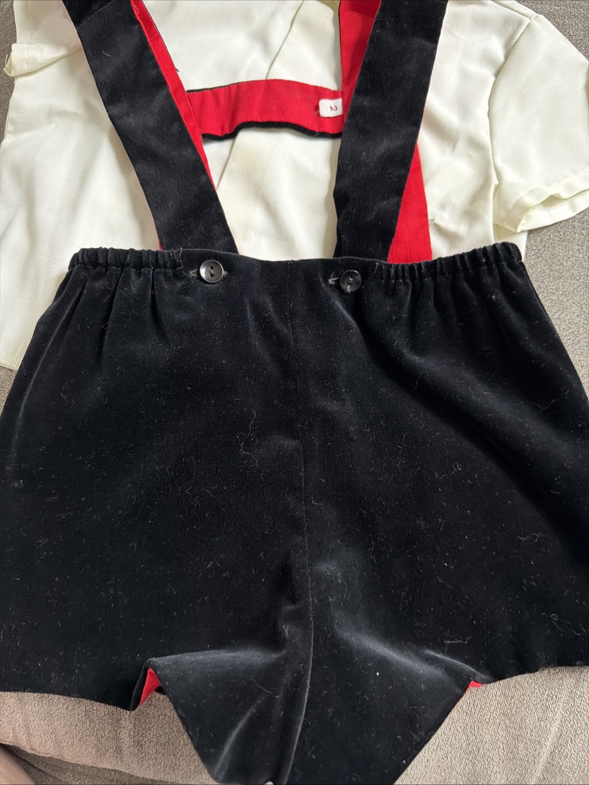 Original Lederhosen Switzerland Black Velvet With Folk Embroidery And White Shir