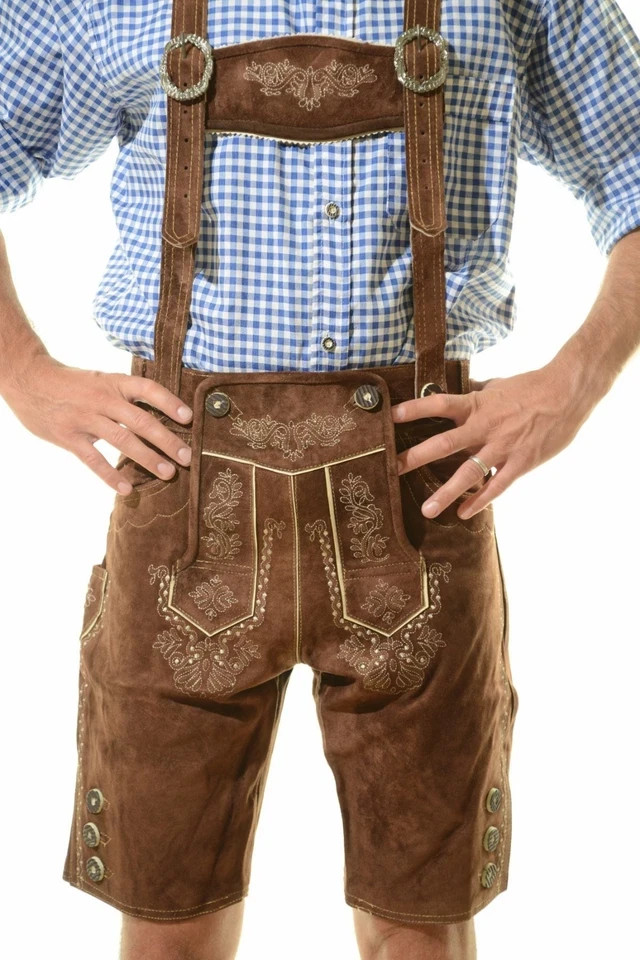 Authentic Bavarian Lederhosen | Handmade Suede Leather Trachten Shorts With Belt