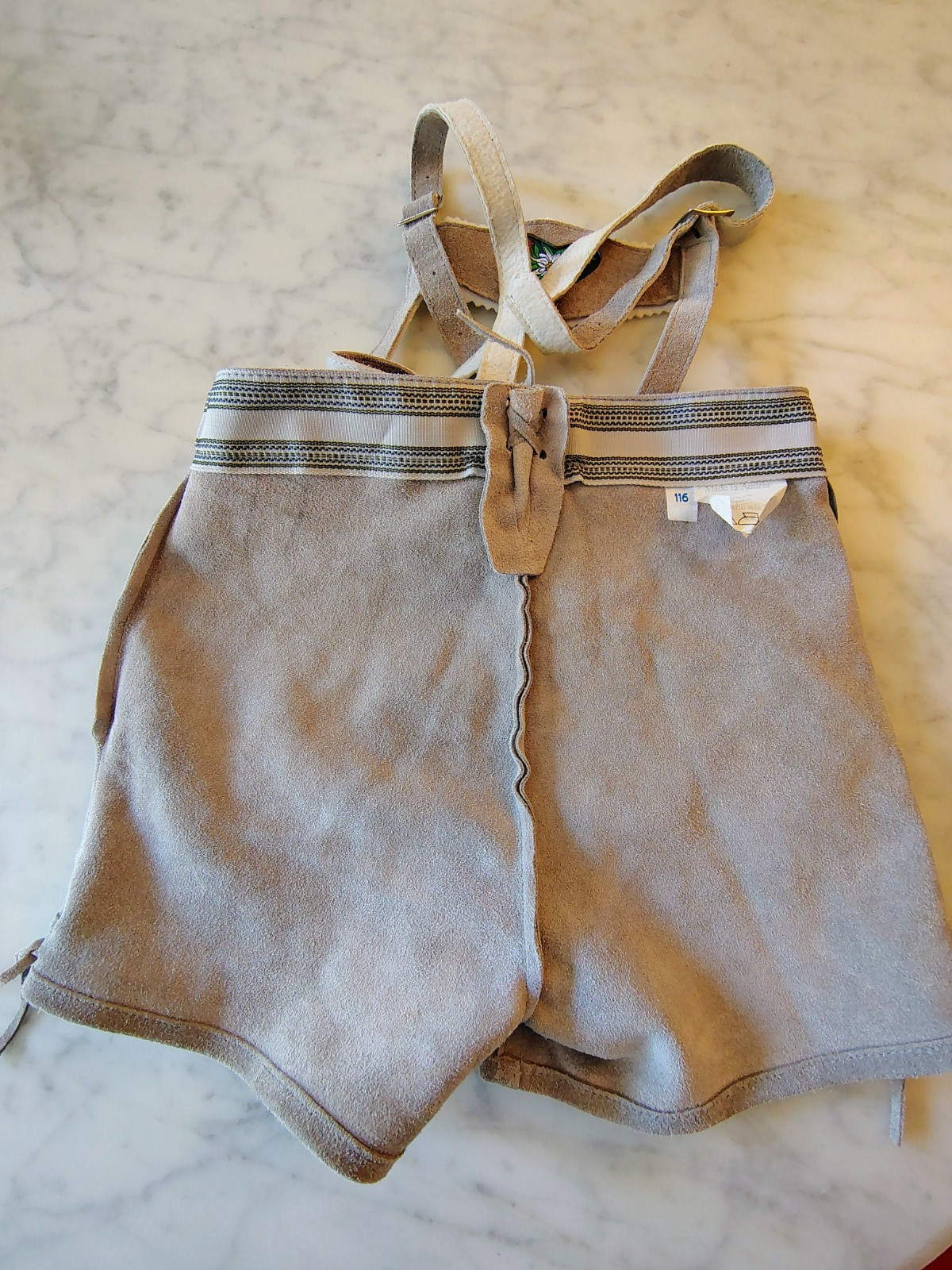 Worn Once Gray Suede Leather Lederhosen German Style Boy Child Sz 116