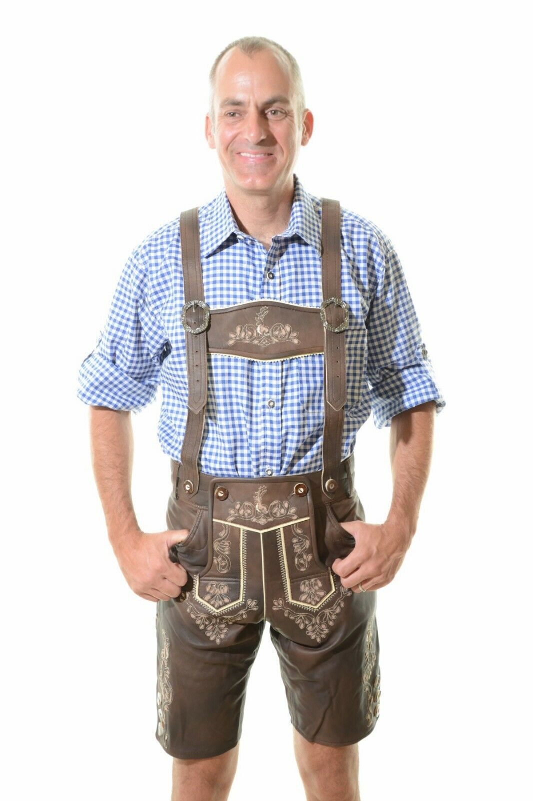 Bavarian Oktoberfest Lederhosen Lamb Leather Tracht Short German Costume #BERLIN