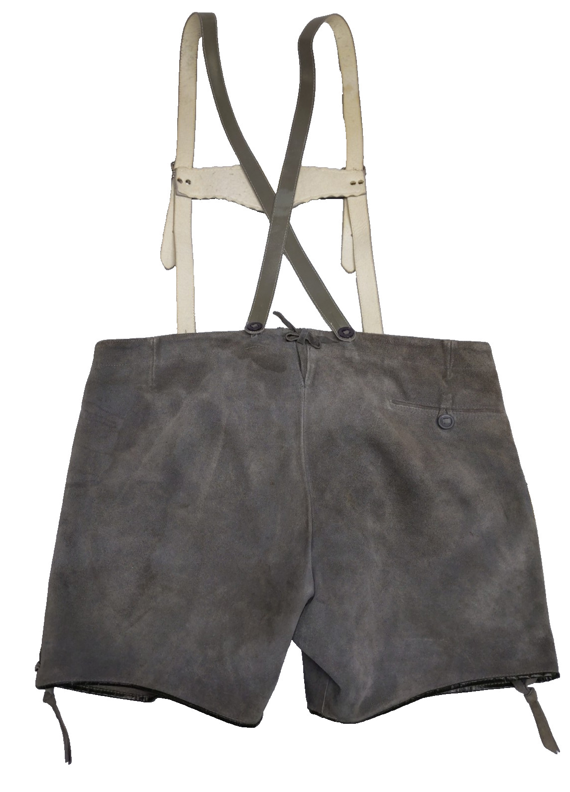 Mens Suede Lederhosen 40 Waist Bavarian Oktoberfest Costume Suspenders Gray