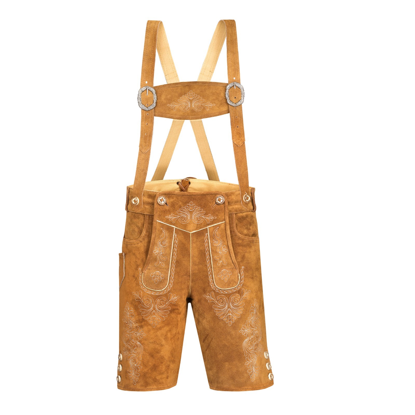 Men Traditional Leather Oktoberfest Lederhosen (Brown, Black, Gold, Med Brown)
