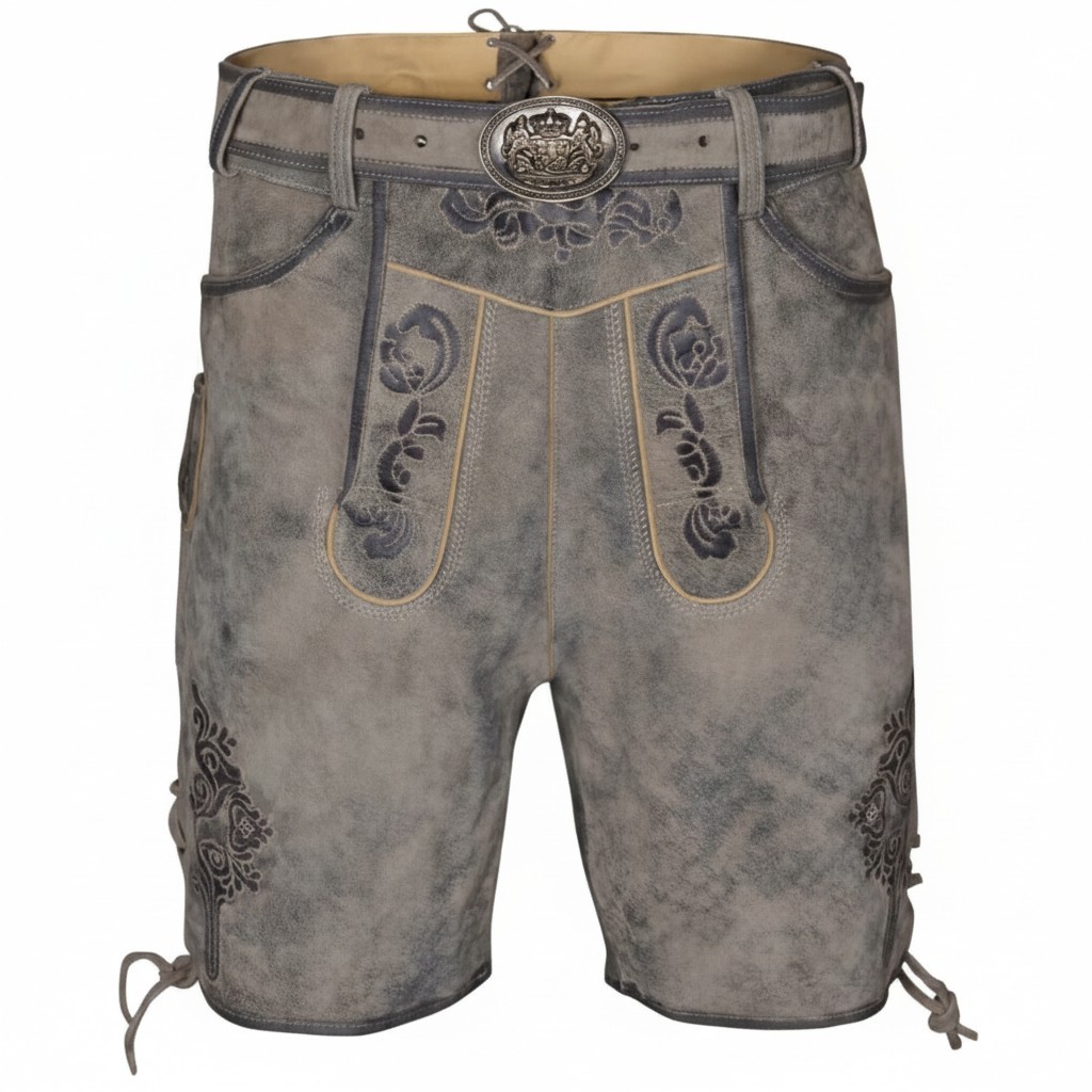 Lederhosen Men Octorberfest Real Suede Leather Antique Stone Grey
