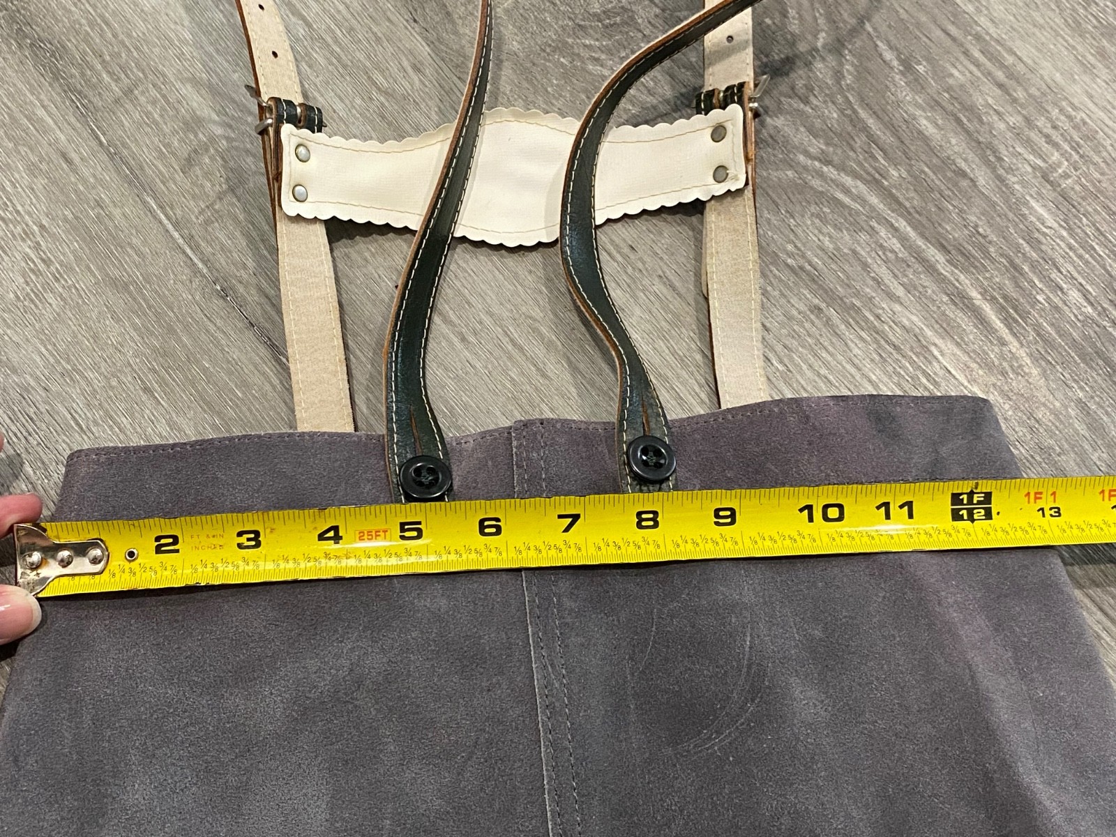 Vtg Kids Bergfreund German Bavarian Lederhosen Genuine Grey Leather EU 128 US 8