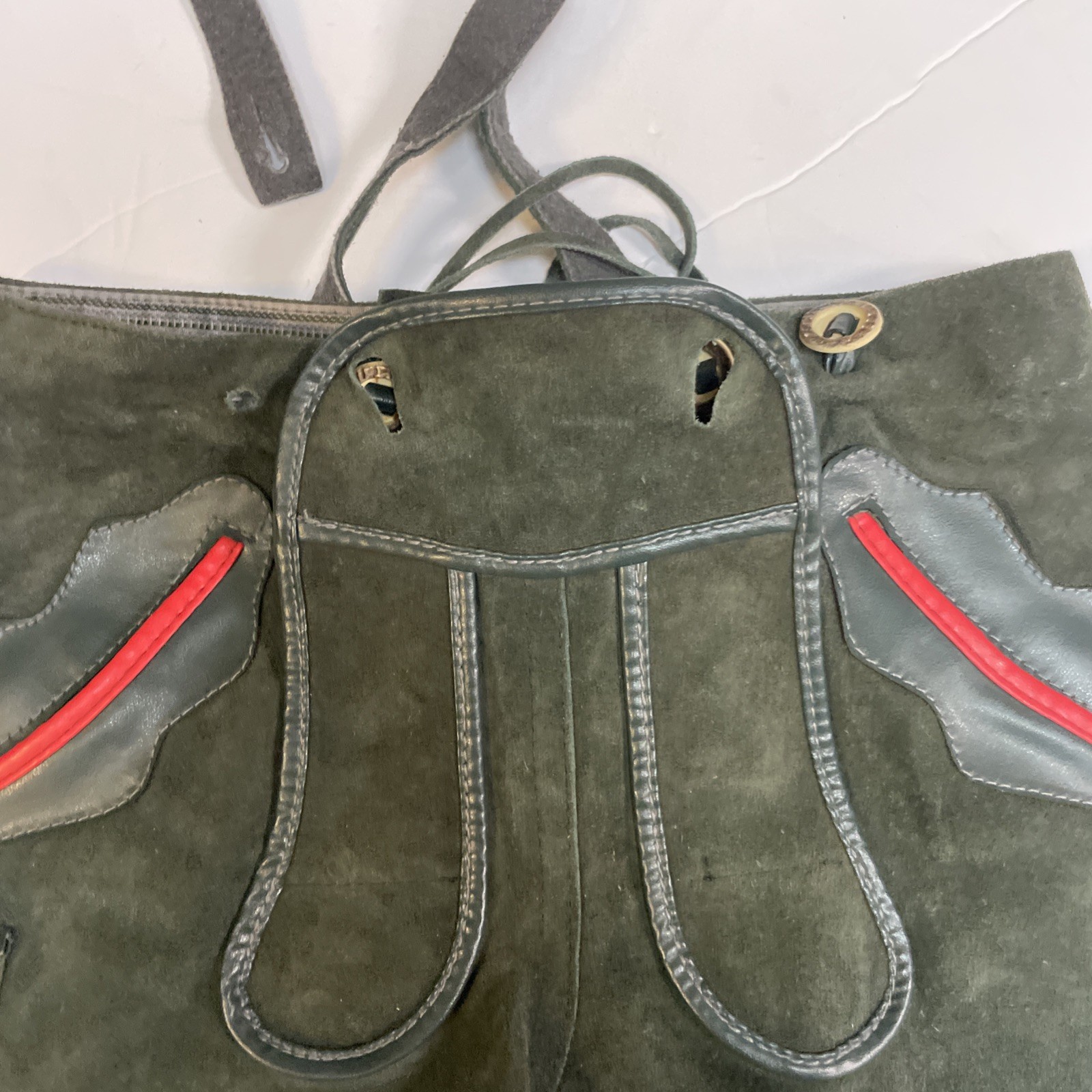 Lederhosen Bavarian German Oktoberfest Green Leather For Kid Missing One button!