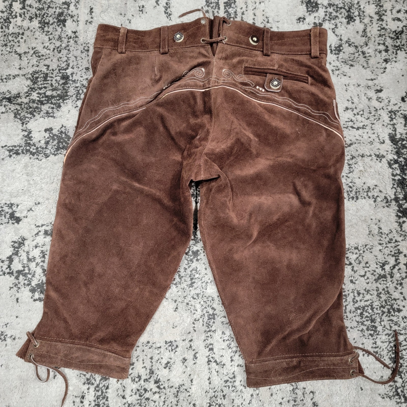 Vintage German Bavarian Suede Leather Shorts Oktoberfest Folklore Brown Size 56