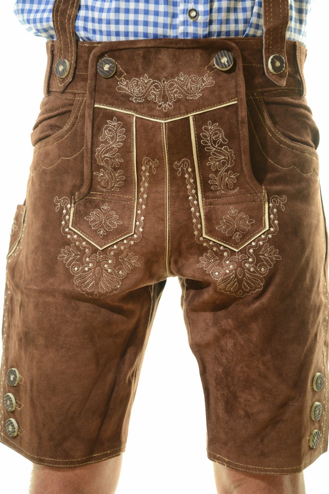 Bavarian Oktoberfest Lederhosen Shorts German Tracht Outfit dark brown #BERG