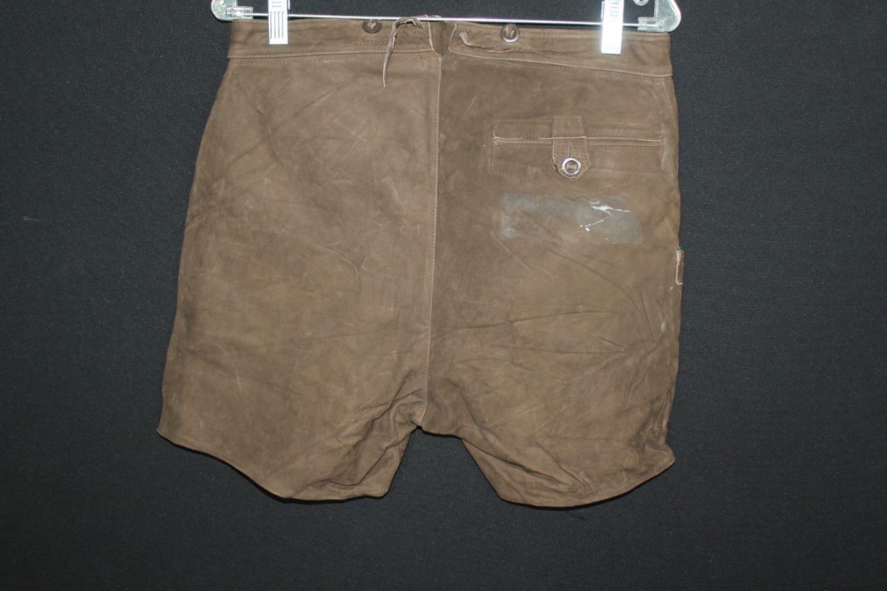 RARE VINTAGE 1960’S BROWN GREEN SUEDE LEDERHOSEN SHORTS SIZE 30″ WAIST