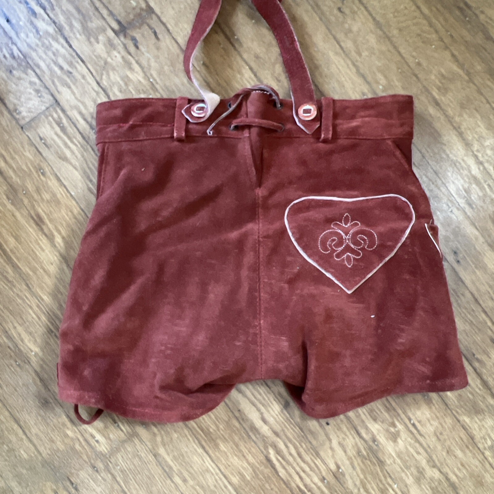 ERNST LICHT Lederhosen Sz 2 Oktoberfest Embroidery Burnt Orange Leather German
