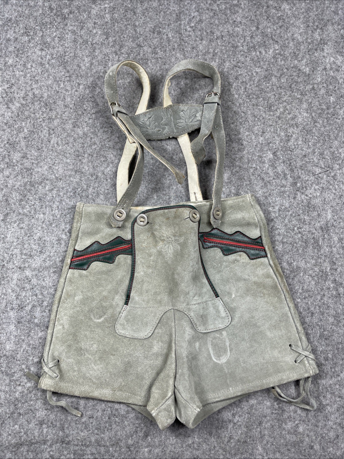 Vintage Lederhosen Authentic Suede Leather German Shorts Youth 4 Child 20″ waist