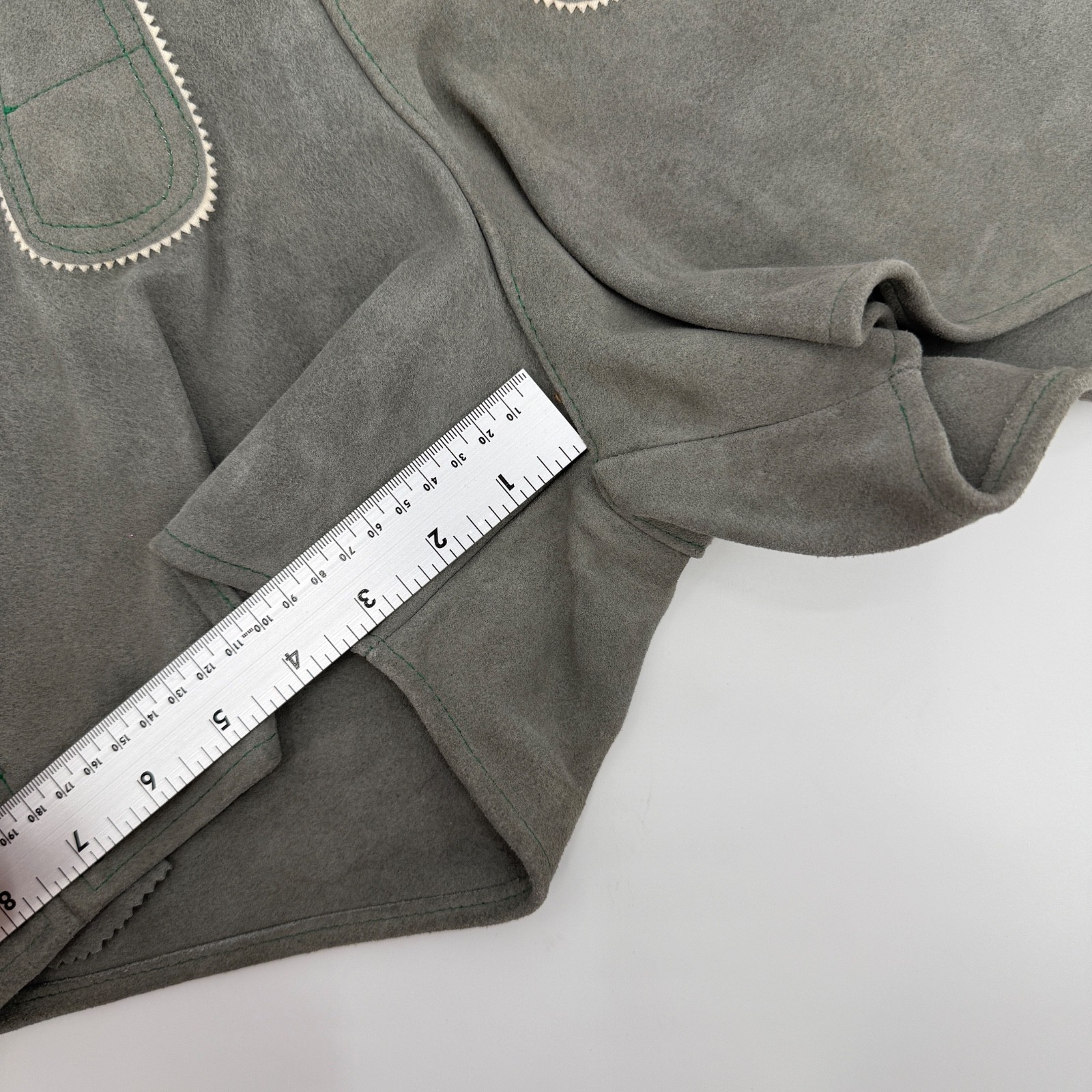 Vintage German Leather Lederhosen Shorts Suspenders Gray Suede Oktoberfest 36D