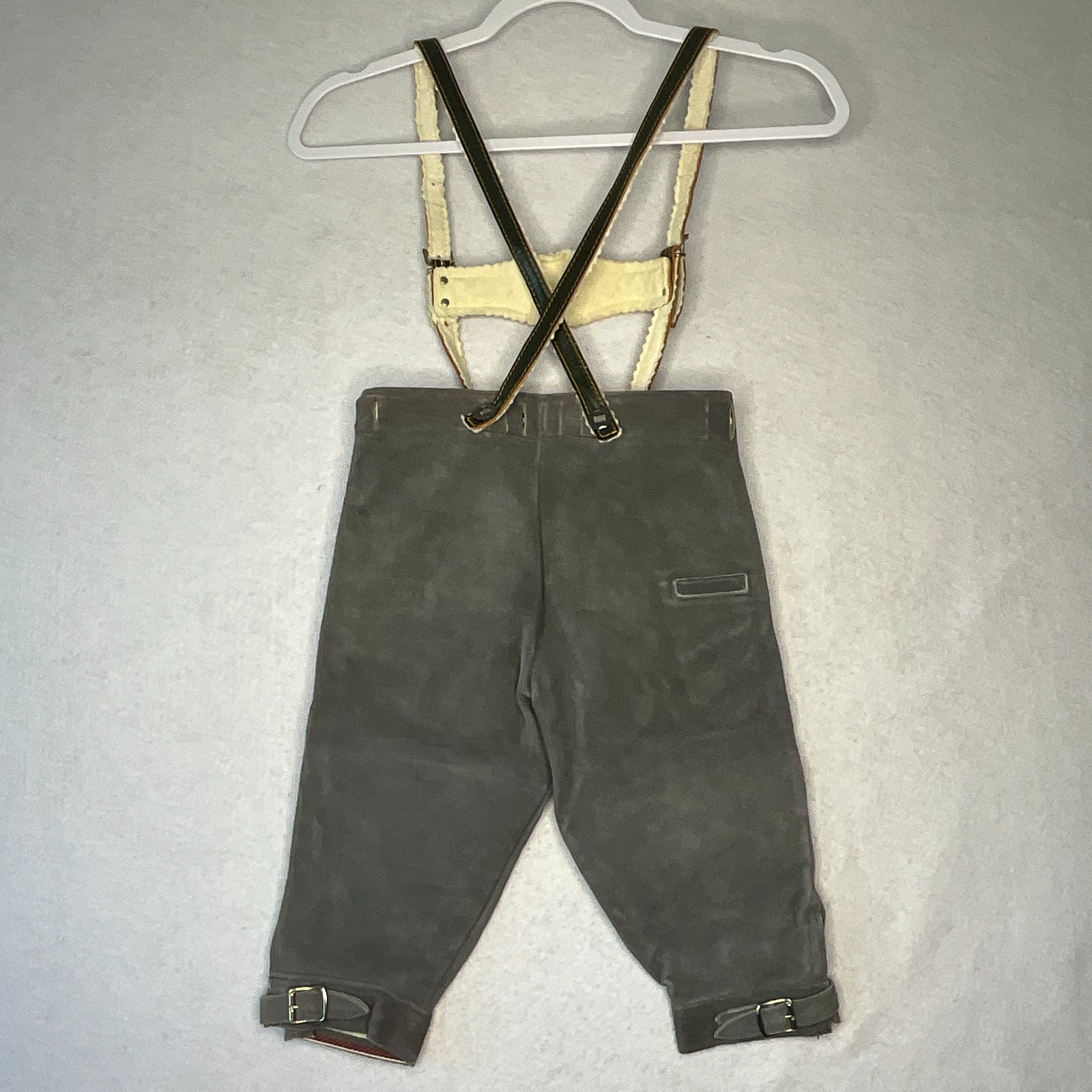 Vintage German Lederhosen Baby Boys Suede Shorts Suspenders Oktoberfest Grey EUC