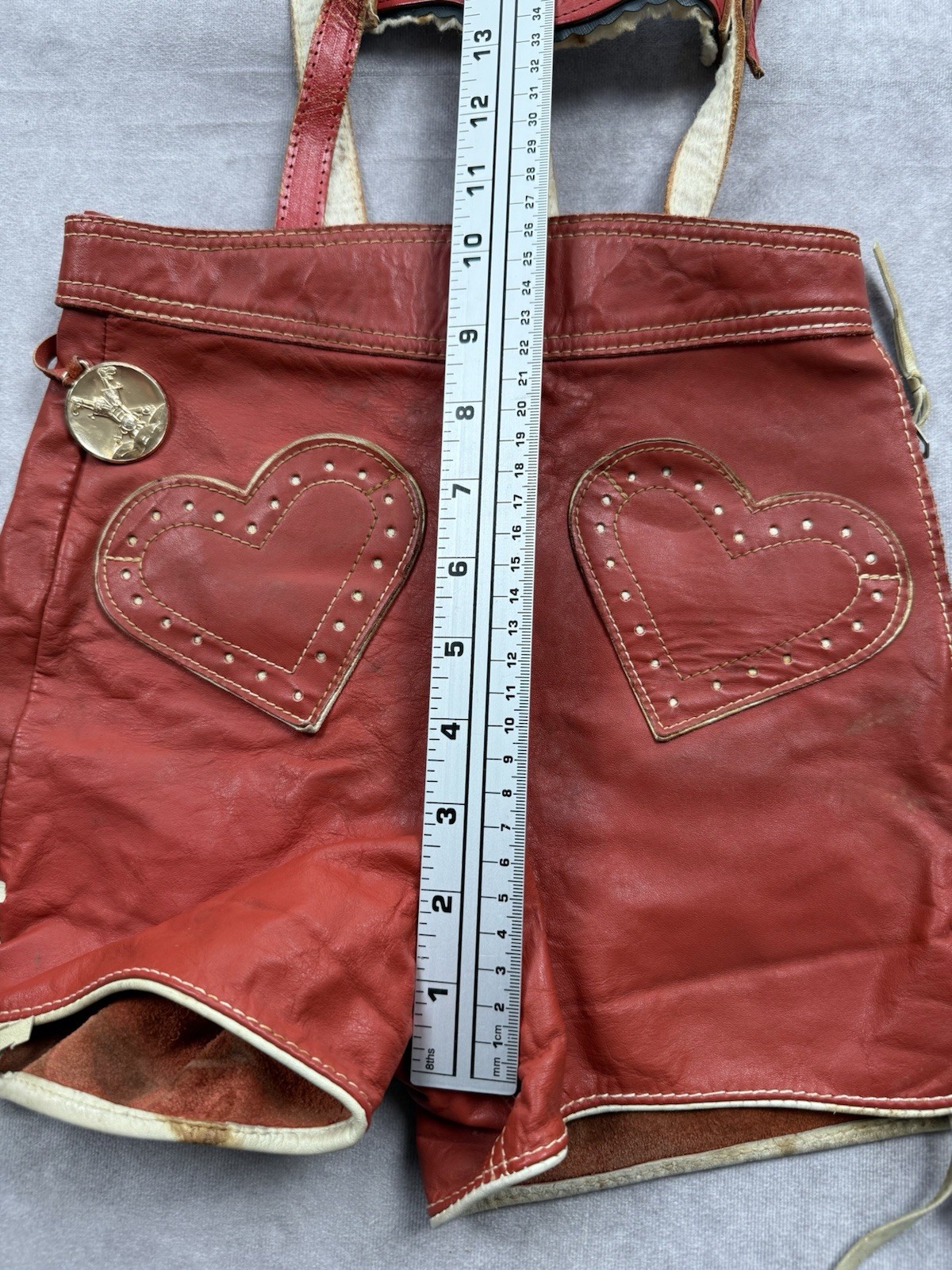 VTG German Red Leather Girls Lederhosen Ortlepp Heart Oktoberfest Bavarian
