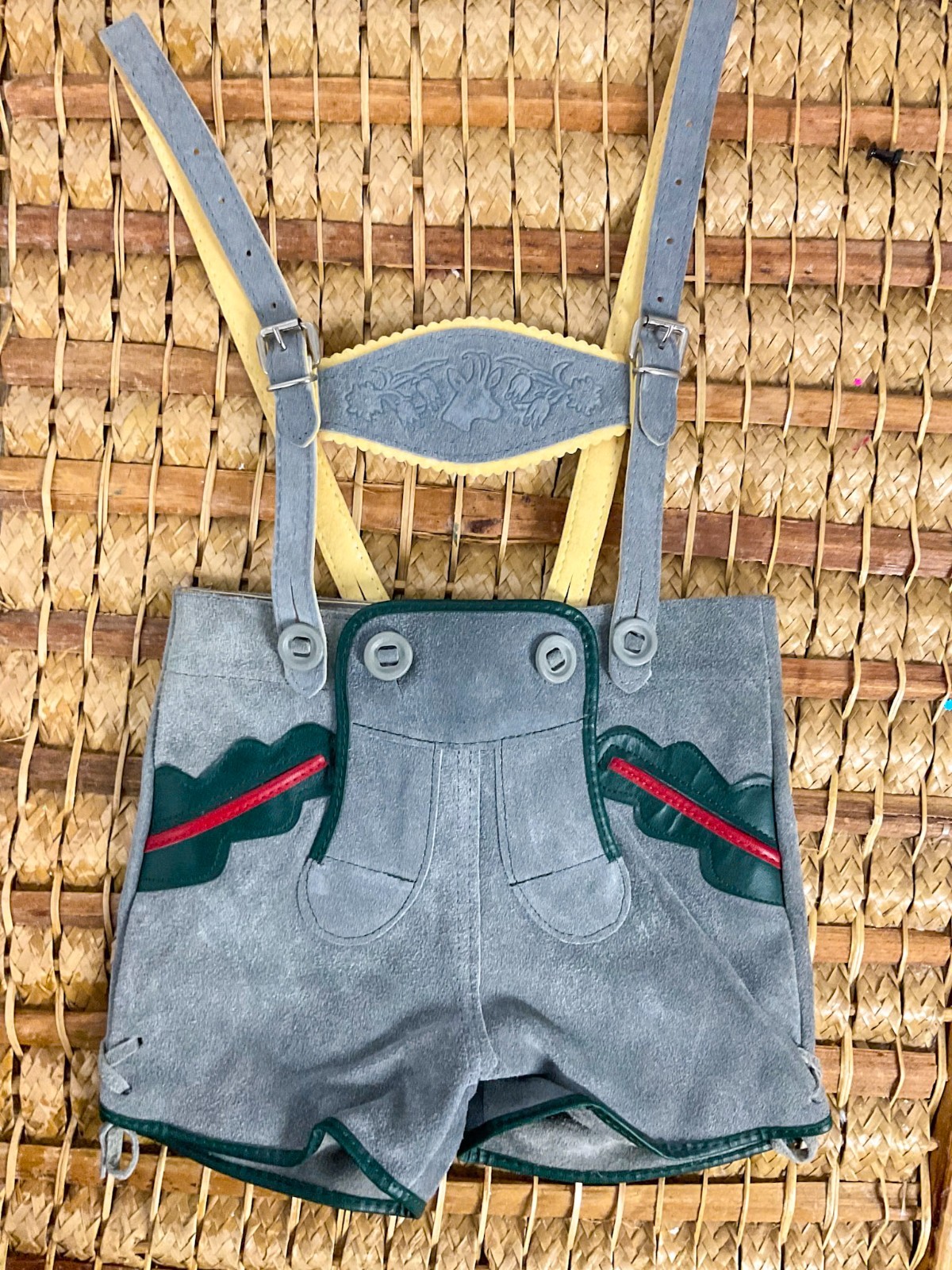 Vintage Hungarian Folk Costume Child Embroidered Lederhosen Set Suede EU