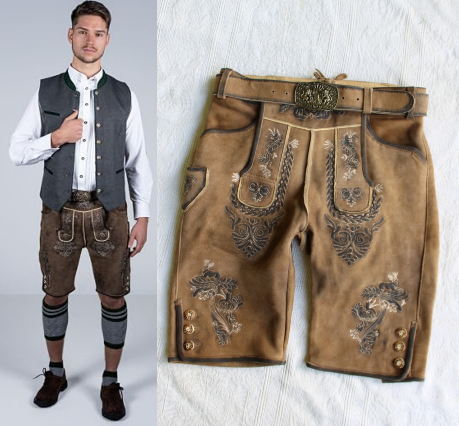 Edelnice Trachten Bavarian october fest traditional short Leather Lederhosen 46