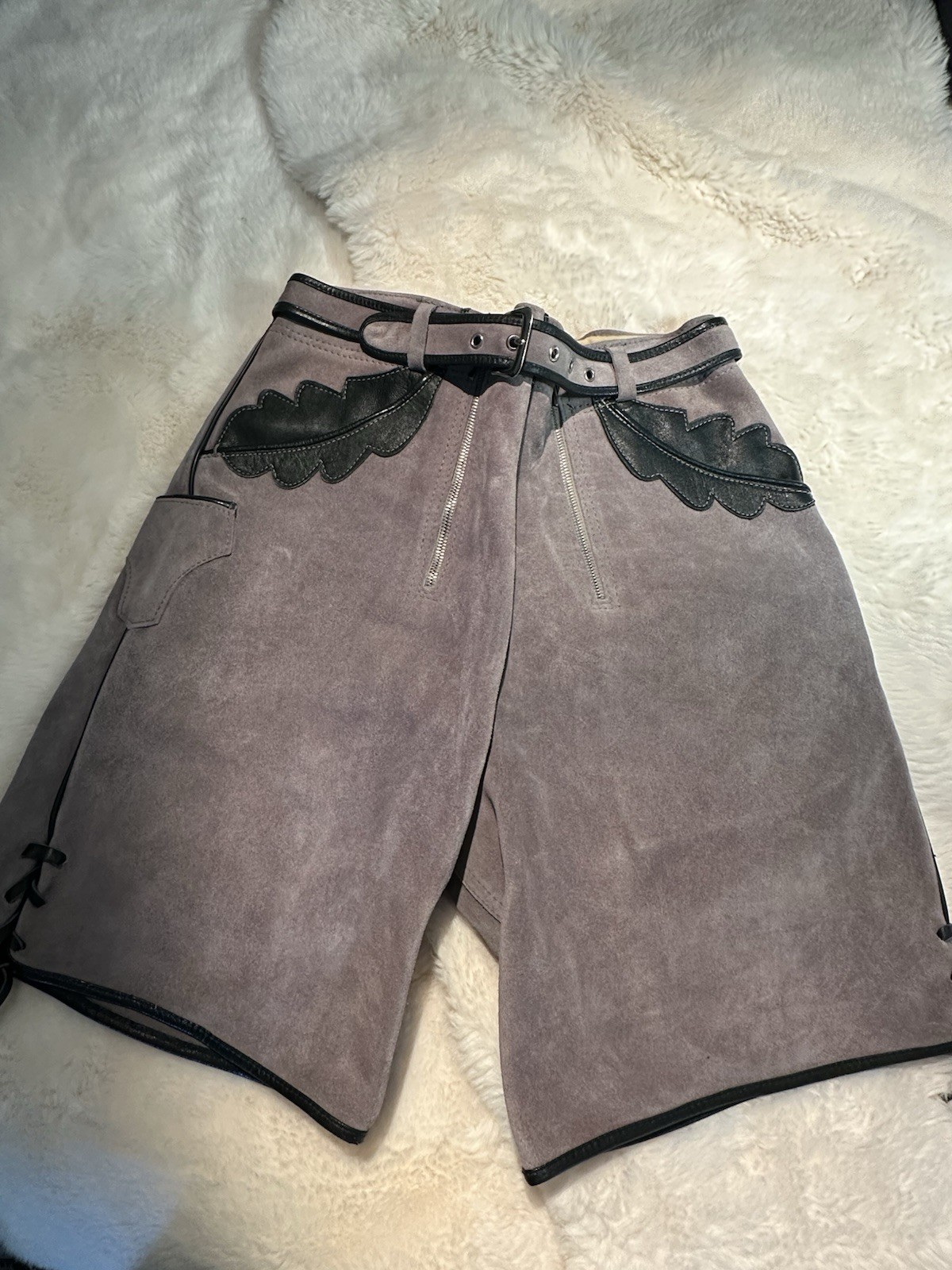 Leather Lederhosen Embroidered Traditional Size 43 Very Nice
