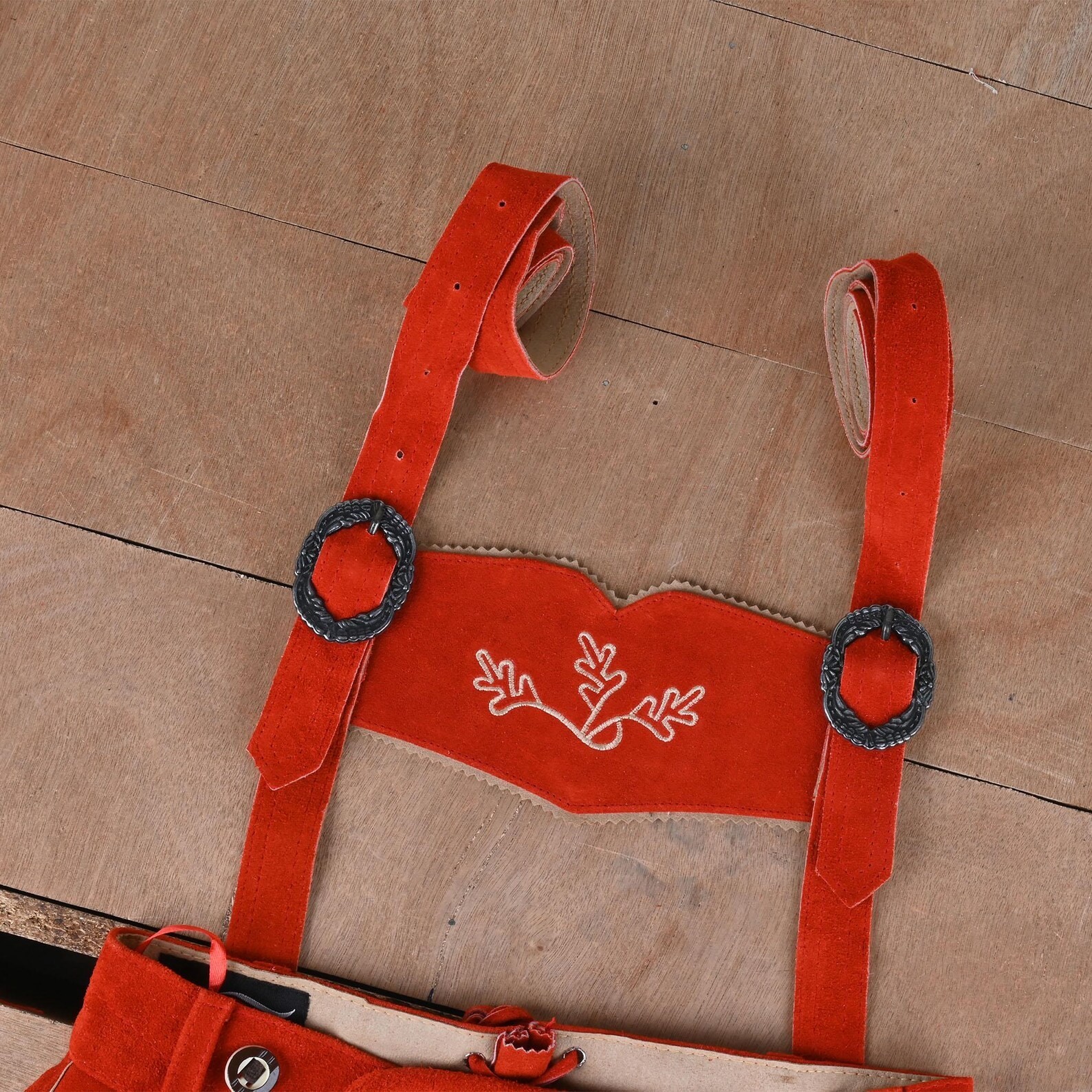 Womens Lederhosen Red Suede | Oktoberfest Outfit Women | Bavarian Trachten Short