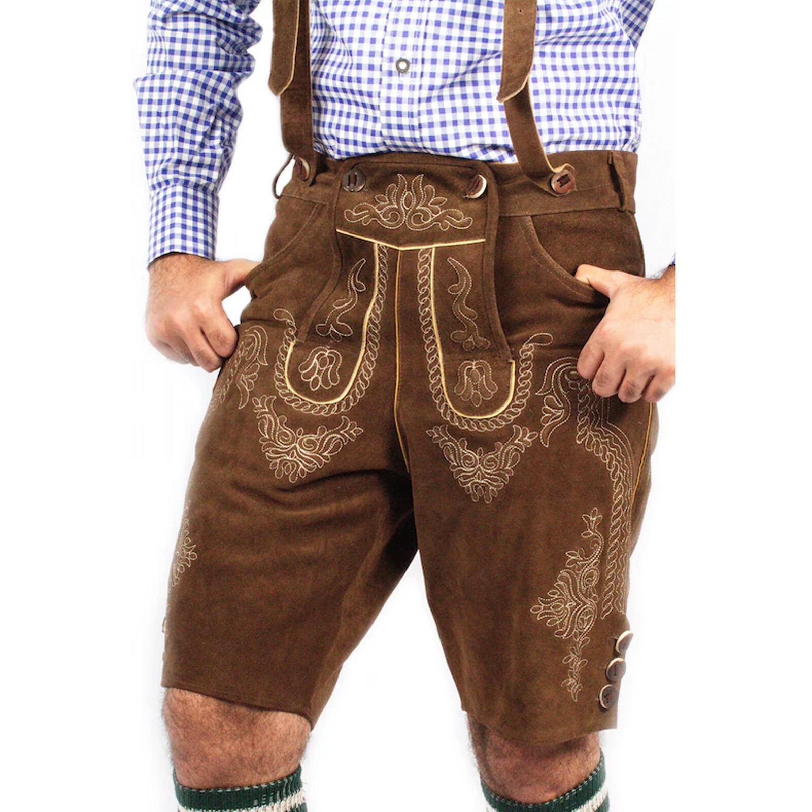 Men’s Bavarian Tratchen Lederhosen Pant German Oktoberfest Suede Leather Pants