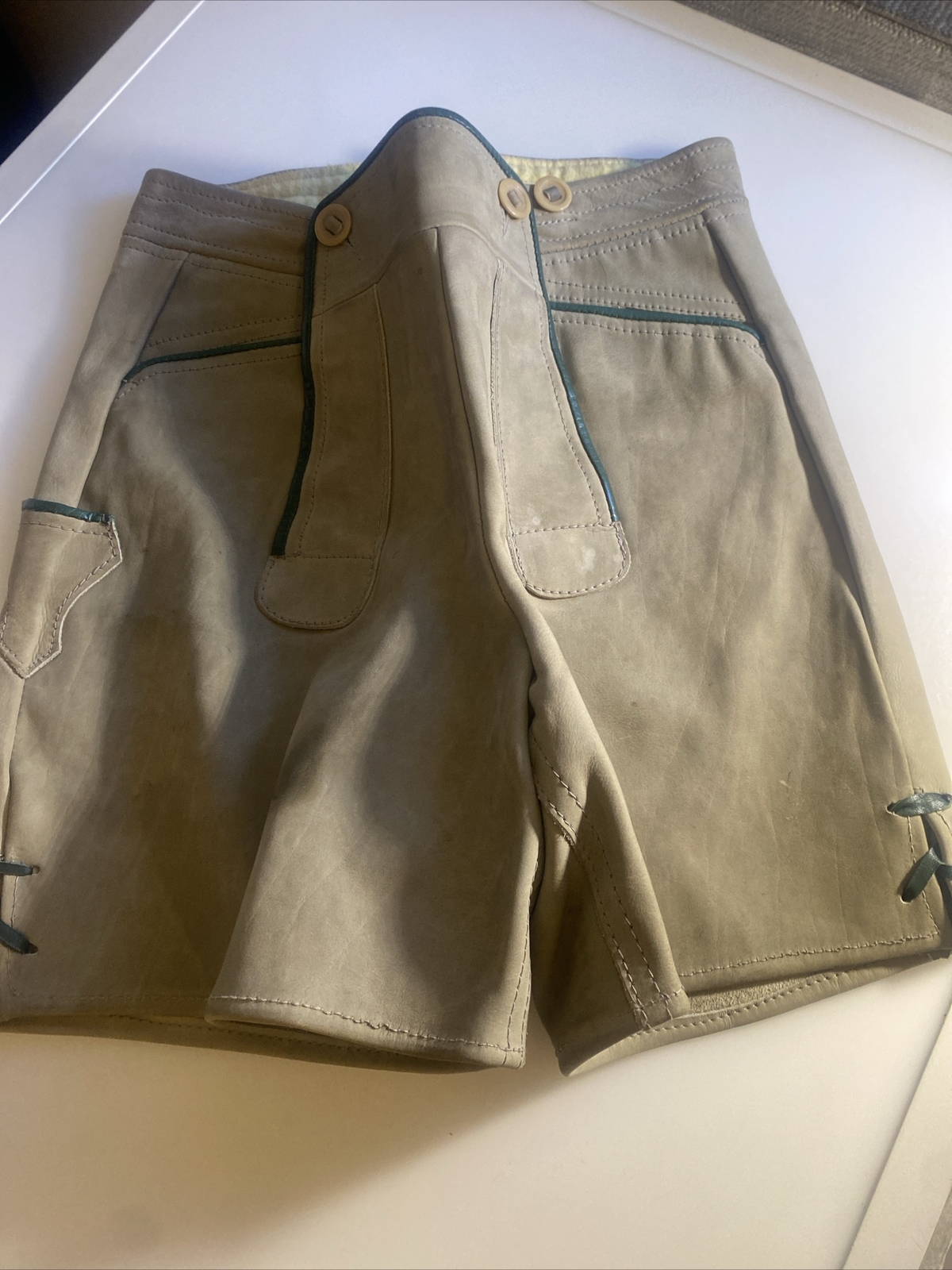 VTG German Lederhosen Size 46 Gray Suede Oktoberfest PLUS Boy’s 3brbb