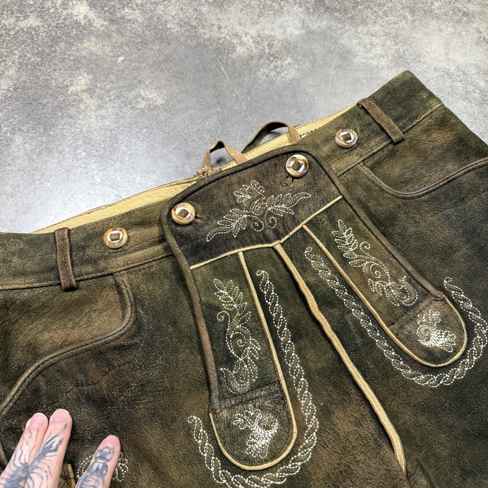 Vintage Authentic Bavarian Lederhosen Leather Embroidered Renaissance Shorts