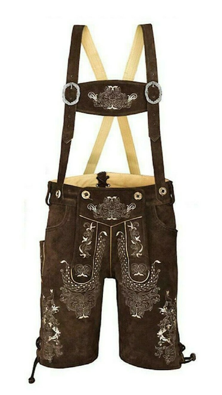 Authentic Men Oktoberfest Bavarian Lederhosen Suede Leather Trousers