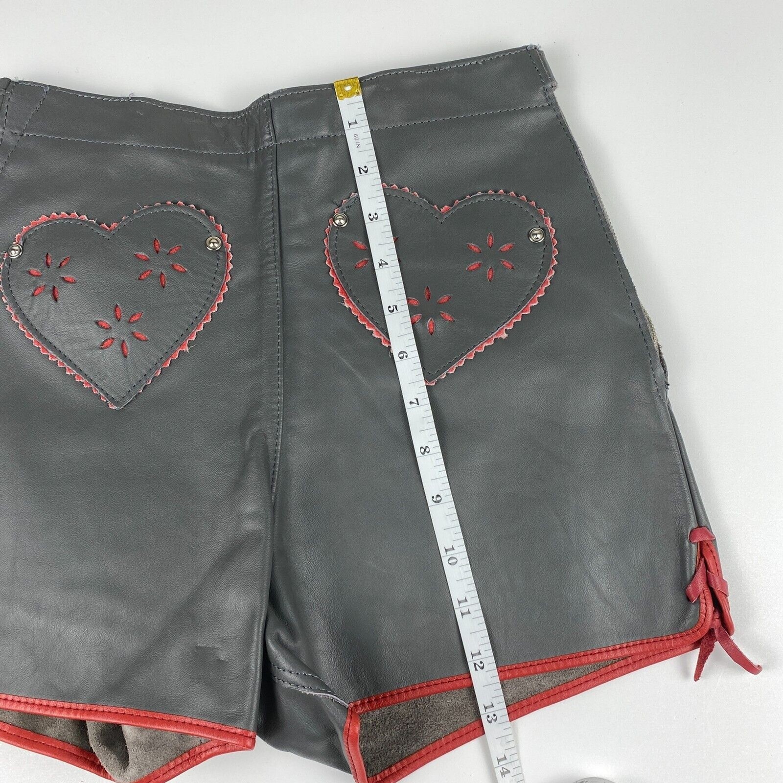 VTG 60s German Lederhosen Child Shorts Authentic Gray Leather Oktoberfest Heart