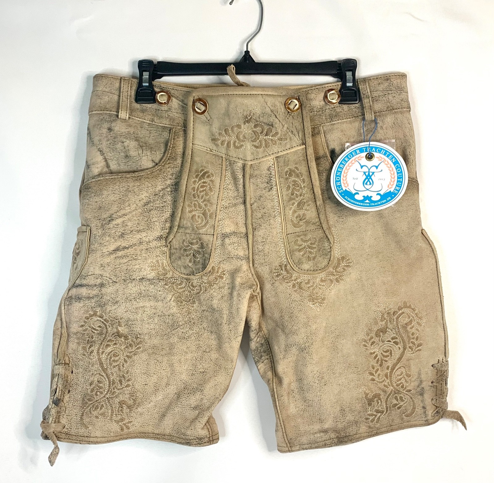 SCHONEBERGER TRACTEN Lederhosen Shorts Genuine BAVARIAN COUTURE SZ 33 NEW w TAG