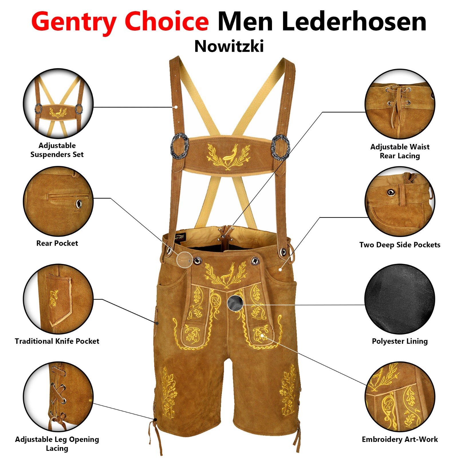 Mens Suede Leather Lederhosen Nowitzki Oktoberfest Bavarian Men Trachten Outfit