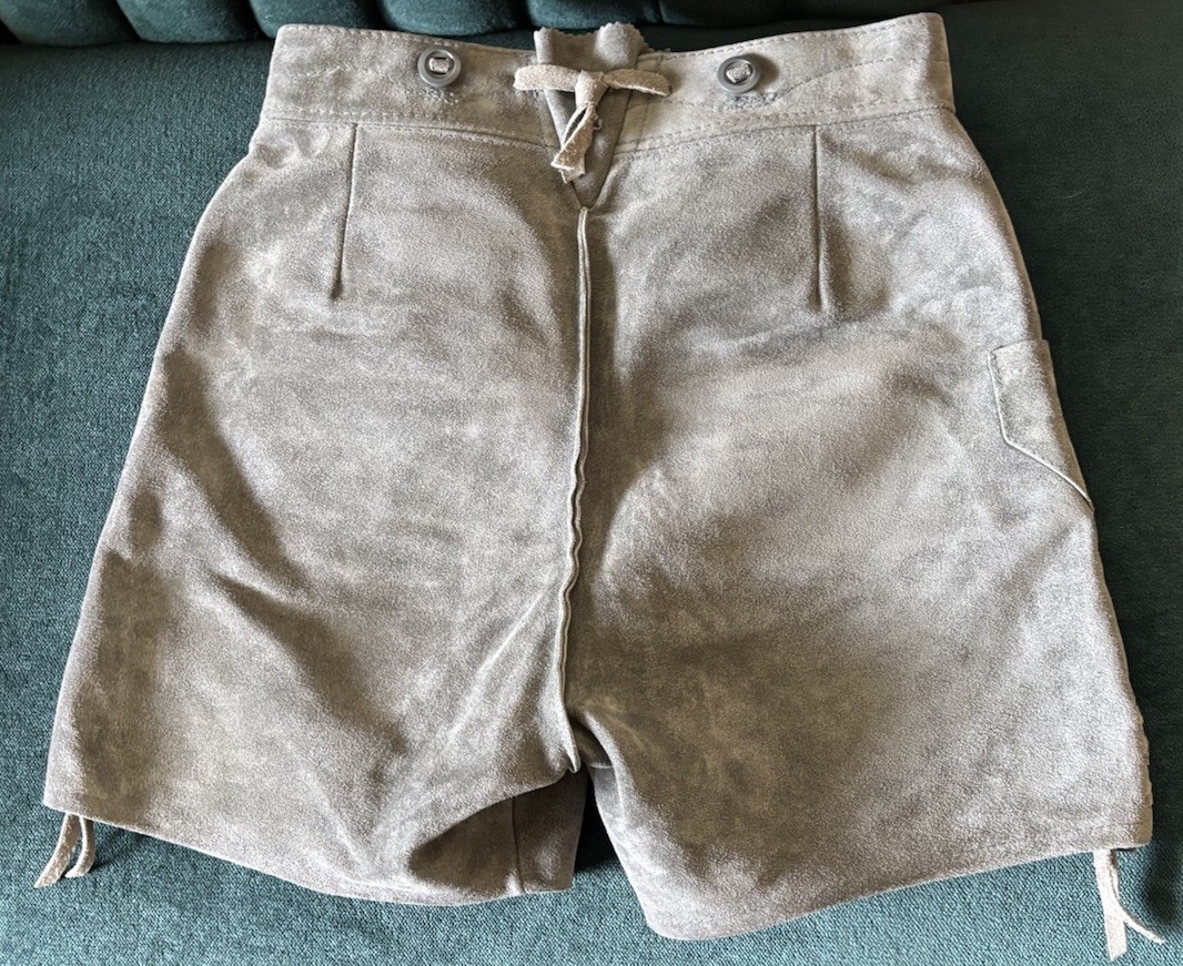 Vintage German Lederhosen Genuine Suede Oktoberfest Shorts EU Size 38 Gray