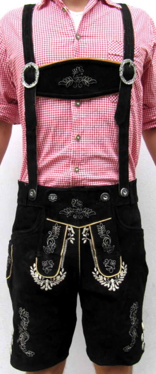HIRSCHBERGER Trachten Lederhose kurz schwarz Gr. 46 – 64 m Träger Wildleder