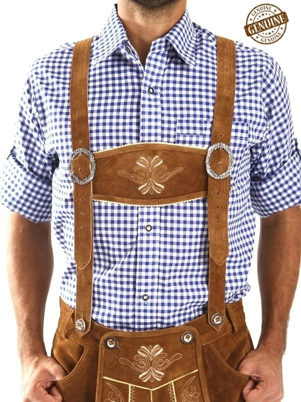 Men’s Lederhosen Oktoberfest Outfit | Suede Leather Bavarian Shorts with Belt